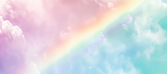 Wall Mural - A rainbow is shown in the sky with a blue and pink background