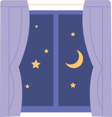 night sky in window frame. interior element icon