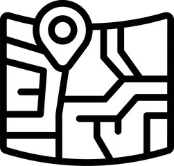 Poster - Black and white icon of a location pin marking a destination on a paper map