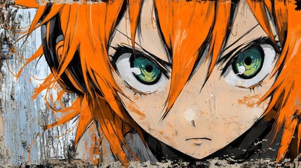 Anime character in street art. Graffiti on the wall