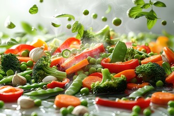 Canvas Print - Stir fried vegetables are scattered on bokeh style background