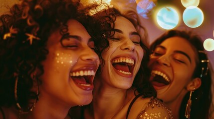 Wall Mural - Close-up of young adult friends laughing at a party