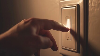 Poster - A person flips the light switch on the wall, illuminating the surrounding space