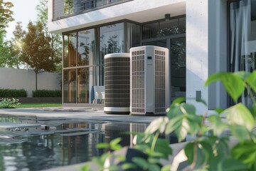 Poster - Two air conditioning units situated on the exterior wall of a building