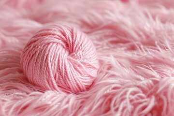 Poster - A ball of pink yarn sits on a pink blanket, ready to be used for knitting or crafting