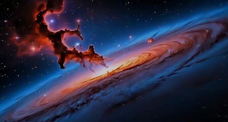 Wall Mural - Seamless loop galaxy exploration through outer space towards glowing milky way galaxy. 4K looping animation of flying through glowing nebulae, clouds and stars field. Magical sparkling stars beauty