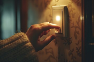 Poster - Person operating electrical switch, possibly entering lit area