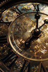 Poster - A detailed view of a golden clock face with intricate details, suitable for use in advertising or editorial content