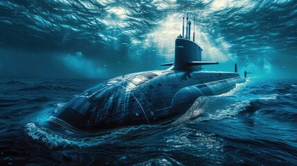 Poster - A submarine cruising through calm ocean waters