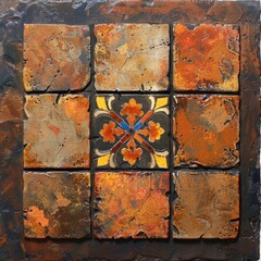 Wall Mural - A decorative tile featuring a single flower motif