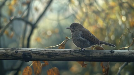 Aufkleber - A tiny bird perched on a tree branch in a dense forest