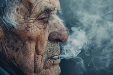 Aufkleber - A senior gentleman enjoying a cigarette, surrounded by a haze of smoke