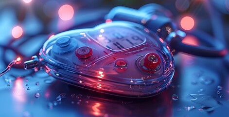 Poster - a heart shaped device with red buttons.


