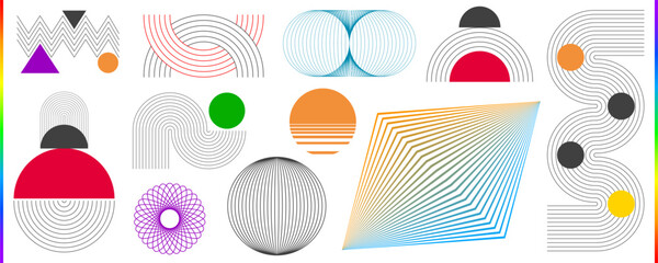 Poster - Geometric shapes set, aesthetic contemporary line art, minimalist geometric shape decoration, elements and forms, trendy modern minimalist style design