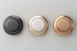 © Fotograf - Three colorful buttons arranged on a clean white background