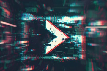 Poster - An arrow pointing forward in a dimly lit room with red and white colors