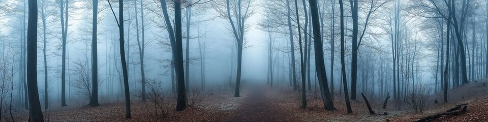 Wall Mural - A forest with trees and a foggy sky
