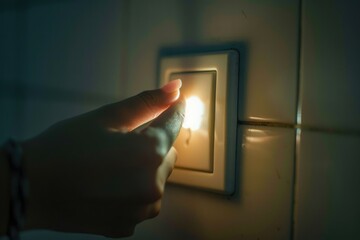 Poster - A person turns on the light with their hand