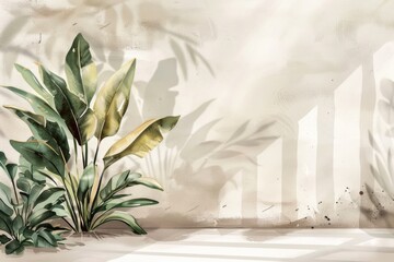 Leinwandbilder - A potted plant attached to a wall with decorative pot and greenery