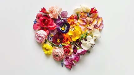 Wall Mural - Colorful heart shaped arrangement on white surface