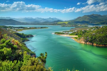 Poster - A serene lake surrounded by towering mountains, perfect for outdoor adventures or tranquil escapes
