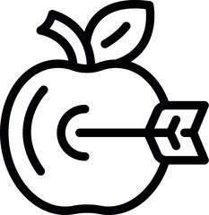 Poster - Line art icon of an arrow hitting the center of an apple, symbolizing a direct hit or achieving a goal