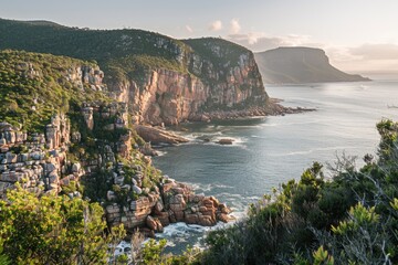Poster - Panoramic view of the ocean from the top of a hill, suitable for use in travel or landscape imagery