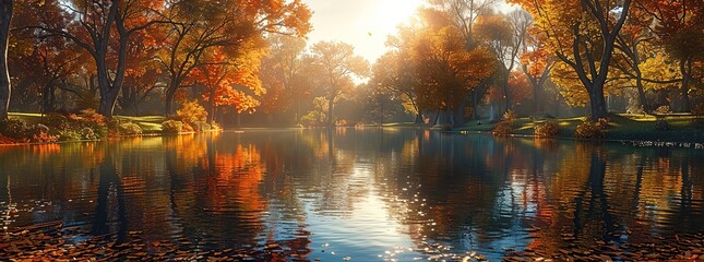 Canvas Print - Autumn Reflections in a Tranquil Lake