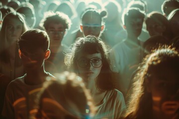 Poster - A group of people standing together in front of a crowd, waiting for something