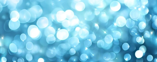 Poster - Abstract blue bokeh lights background, festive holiday abstract concept