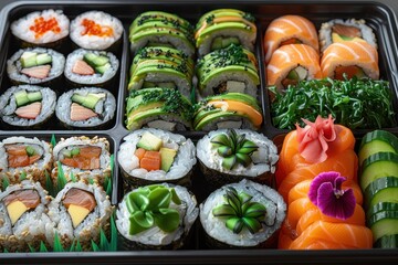 Sticker - Various toppings of sushi in a box