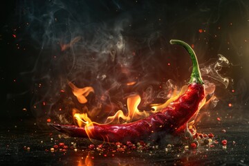 Wall Mural - A single red hot chili pepper sitting on a table, ready for use in various dishes