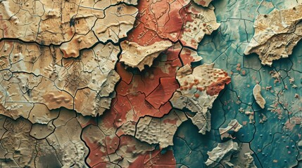 Poster - Peeling paint on a wall, with cracks and faded colors