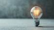 © Maximages  - A close-up view of an illuminated light bulb on a grey background, showcasing the delicate filaments and clear glass, highlighting simplicity and functionality.