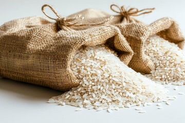 Wall Mural - sack of rice on a white background