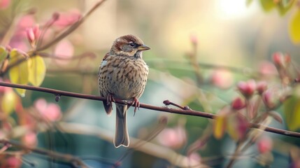 Poster - A small bird sitting on a branch of a tree, looking around