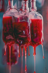 Poster - Group of blood collection bottles with blood dripping from them