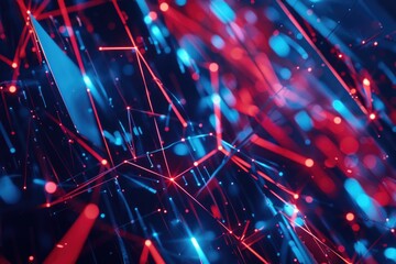 Poster - A close-up shot of a cluster of red and blue lights, possibly from a cityscape or decorative display