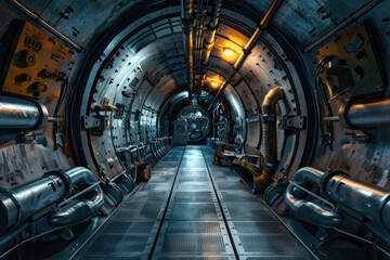 Poster - A tunnel filled with pipes, great for industrial or mechanical backgrounds