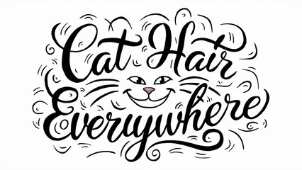 Poster - A black and white drawing of a cat with the words'cat hair everywhere ', AI