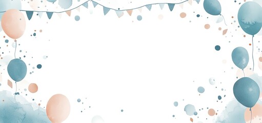 Canvas Print - Watercolor Blue and Peach Balloons, Flags, and Dots