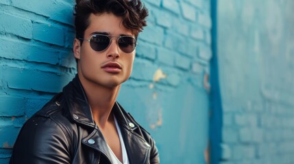 handsome boy model fashion portrait posing with sunglasses