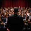 © Flash - photo of back view of person in black suit blazer standing in meeting room event meeting conference , generative AI
