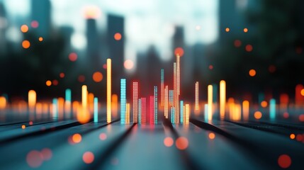 A holographic projection of a data analysis dashboard, showcasing AI algorithms in action, represented by animated geometric shapes and code snippets.