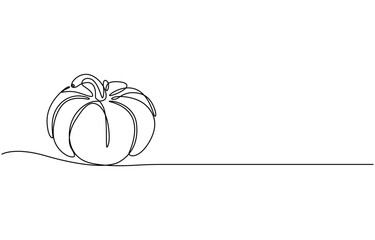 Aufkleber - Pumpkin Continuous Line Drawing Halloween Autumn Harvest One Line isolated minimalistic trendy style Vector Illustration Black on White, Harvest basket continuous one line drawing, single line art.