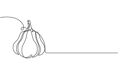 Poster - Pumpkin Continuous Line Drawing Halloween Autumn Harvest One Line isolated minimalistic trendy style Vector Illustration Black on White, Harvest basket continuous one line drawing, single line art.