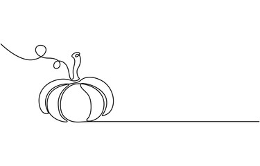 Poster - Pumpkin Continuous Line Drawing Halloween Autumn Harvest One Line isolated minimalistic trendy style Vector Illustration Black on White, Harvest basket continuous one line drawing, single line art.
