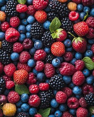 Aufkleber - Freshly Gathered Berries Displayed Against a Vibrant Natural Background