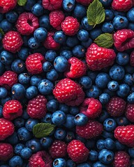 Poster - Fresh Multicolor Berries Spread Across a Vibrant Nature Background in an Organic Food Setting