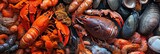 An Abundant Display of Fresh Seafood Against a Vibrant Natural Background